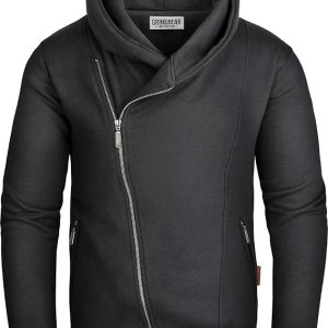 grin&bear gec016 herren kapuzenjacke – stylischer hoodie mit schrägem reißverschluss für alltag und freizeit