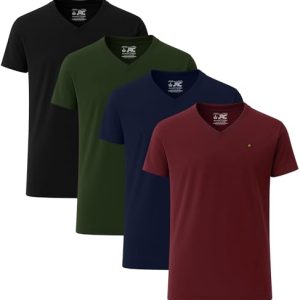 JRC Just Royal Clothing 4er-Pack Herren V-Ausschnitt Kurzärmlige T-Shirts Schwarz, 100% Baumwolle,Comfort-Fit,ideal für