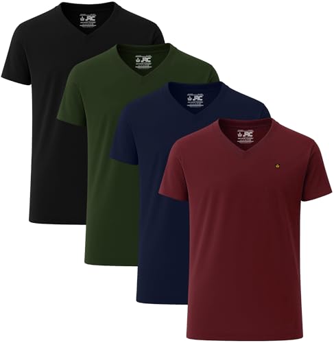 316v2rtvtql.jpg JRC Just Royal Clothing 4er-Pack Herren V-Ausschnitt Kurzärmlige T-Shirts Schwarz, 100% Baumwolle,Comfort-Fit,ideal für
