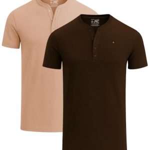 JRC Just Royal Clothing 2er-Pack-light-Herren-Henley-T-Shirts-mit-halben-Ärmeln-für-Sommer-Bequeme-unteren-Oberteile-Hig