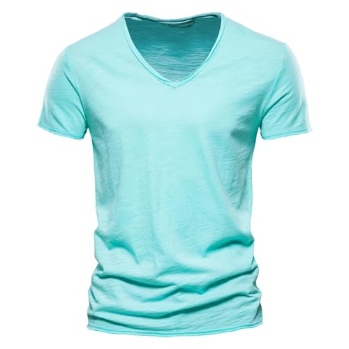 414jnr9fr1l 1.jpg Baumwollige Generisch Einfarbig V-Ausschnitt T-Shirt für Herren Sommer Regular Fit Casual Outdoor Basic T-Shirt | Casua
