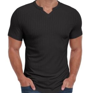 PrinStory Herren Kurzarm Stretch Poloshirt V-Ausschnitt Freizeit Atmungsaktiv Oberteile | PrinStory Herren Kurzarm T-Sh