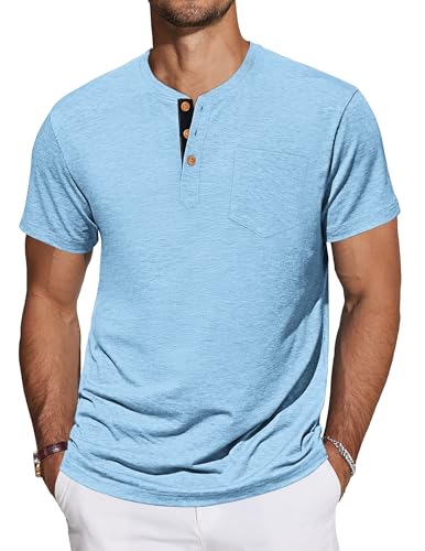 41tvesosdbl.jpg TARAINYA Baumwolle Henley T-Shirts Herren Einfarbig Sommer Basics M-4XL OEKO-TEX STANDARD 100