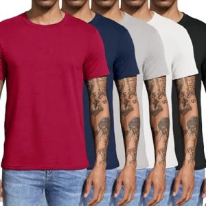 Baumwolle T-Shirts 4 Pack für Herren Workout Fitness | Kurzarm Rundhals T-Shirts 3 Pack Baumwolle Sport Herren | Baumwo