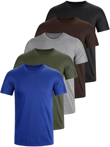 41szbxivihl.jpg E-LIINJOYE Herren Baumwolle T-Shirt 5er Pack Basic Fit Arbeitsshirts S M L XXL 3XL 4XL Einfarbig Sommer Set Für Männer